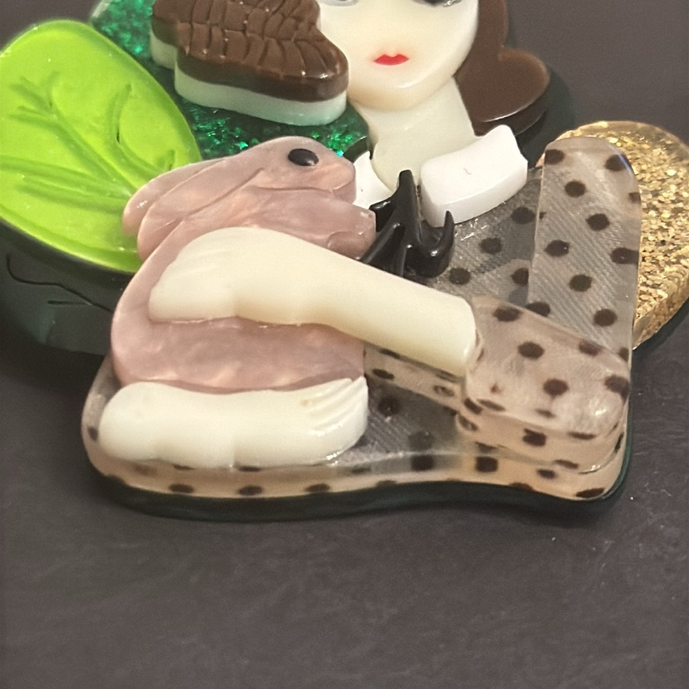 ๐๐SOLD 3D Layered Lady with Rabbit Brooch Pin - Picture 5 of 11